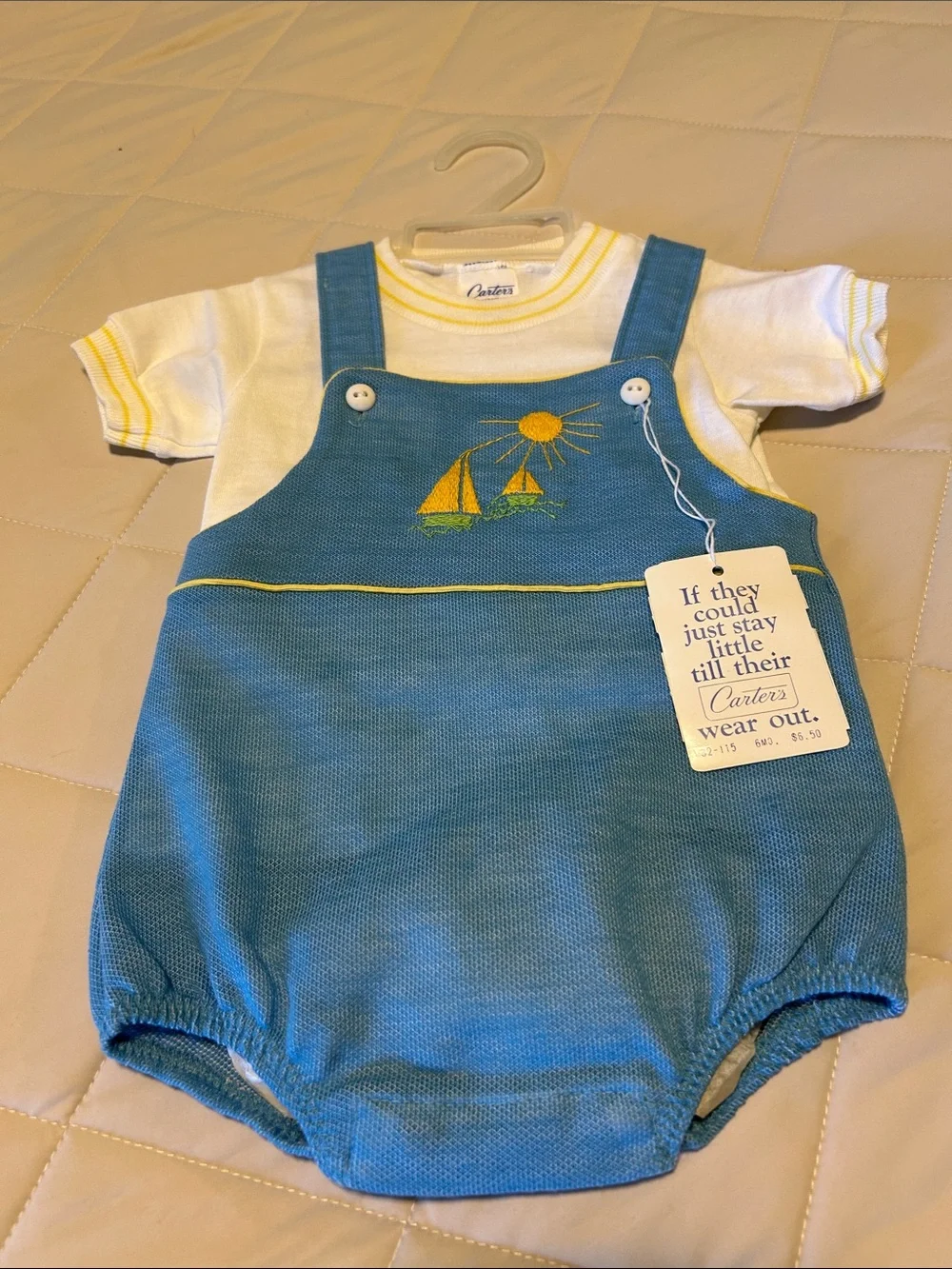 Carter's Blue Knit Sailboat Bubble Romper with White Tee
